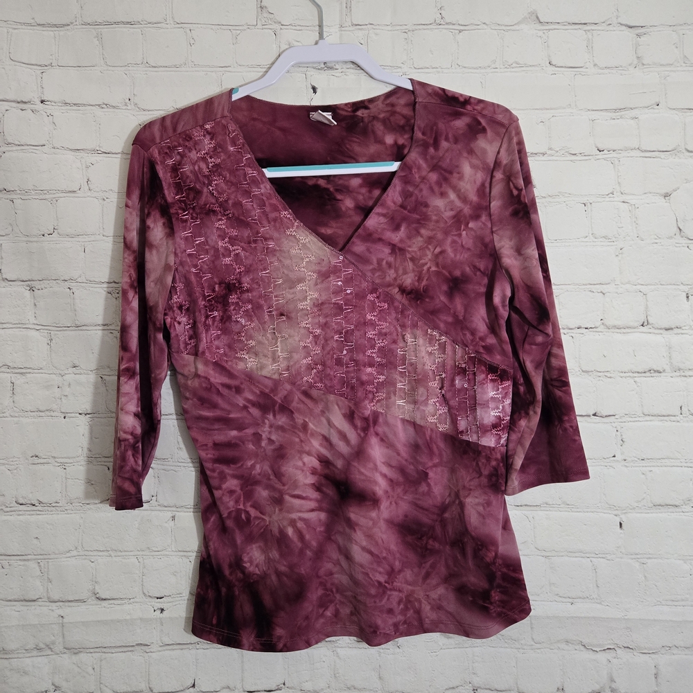 Vtg Y2k Bobbie Brooks Tie Dye Sequin Lace Top Sz M CYPER GRUNGE MALL GOTH ARTSY